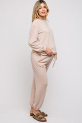 Taupe Soft Knit Brushed Long Sleeve Maternity Lounge Set