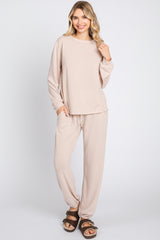 Taupe Soft Knit Brushed Long Sleeve Maternity Lounge Set