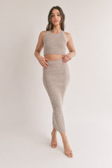 Mocha Crop Sweater Maternity Midi Skirt Set