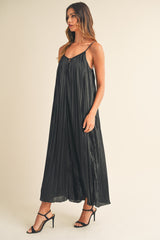 Black Pleated Wide Leg Sleeveless Jumpsuit