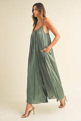 Olive Pleated Wide Leg Sleeveless Maternity Jumpsuit