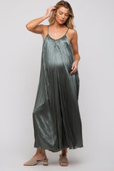 Olive Pleated Wide Leg Sleeveless Maternity Jumpsuit