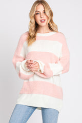 Pink Striped Brushed Sweater