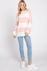 Pink Striped Brushed Sweater