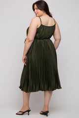 Forest Green Pleated Sleeveless Waist Tie Maternity Plus Maxi Dress