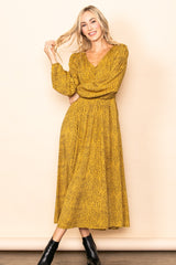 Mustard Printed Boho Midi Dress