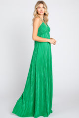 Green Plisse Halter Back Tie Maxi Dress