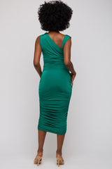 Green Asymmetrical Ruched Midi Dress