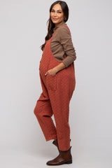 Rust Checkered Soft Knit Maternity Overall