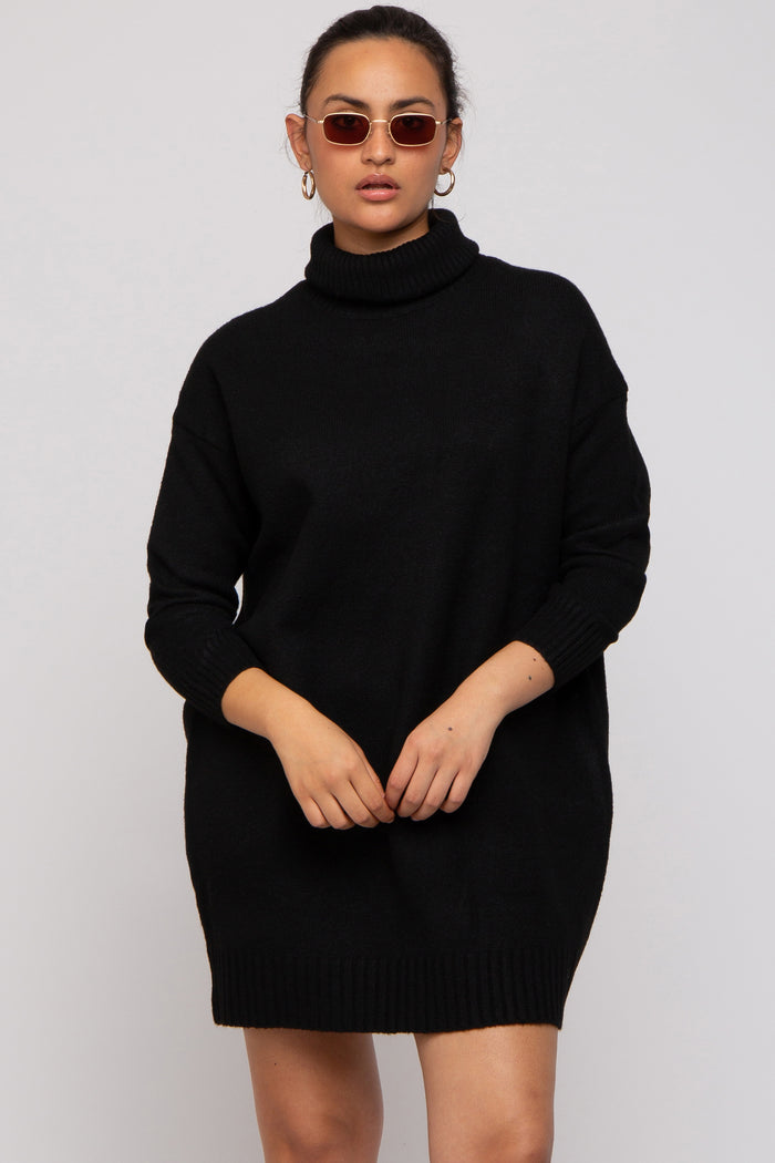 Black Turtleneck Sweater Mini Dress