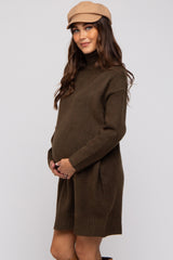 Olive Turtleneck Maternity Sweater Mini Dress