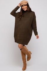 Olive Turtleneck Maternity Sweater Mini Dress