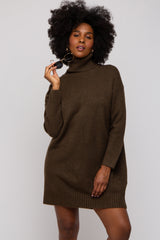 Olive Turtleneck Sweater Mini Dress