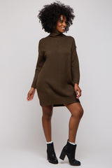 Olive Turtleneck Sweater Mini Dress