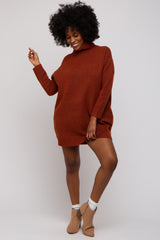 Rust Turtleneck Maternity Sweater Mini Dress