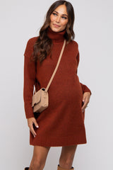 Rust Turtleneck Maternity Sweater Mini Dress