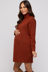 Rust Turtleneck Maternity Sweater Mini Dress