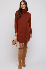 Rust Turtleneck Maternity Sweater Mini Dress