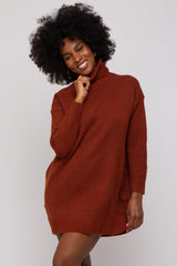 Rust Turtleneck Sweater Mini Dress