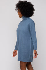 Blue Turtleneck Sweater Mini Dress