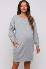 Heather Grey Long Sleeve Fleece Lined Maternity Dress