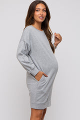 Heather Grey Long Sleeve Fleece Lined Maternity Dress