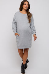 Heather Grey Long Sleeve Fleece Lined Maternity Dress