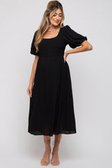 Black Square Neck Maternity Midi Dress