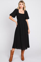 Black Square Neck Maternity Midi Dress