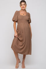 Mocha Square Neck Maternity Midi Dress