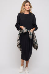 Black Oversized Maternity Sweatshirt Midi Dress