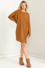 Brown Long Sleeve Shirt Dress