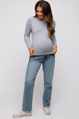 Heather Grey Basic Raglan Sleeve Maternity Sweater Top