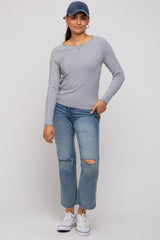 Heather Grey Basic Raglan Sleeve Maternity Sweater Top