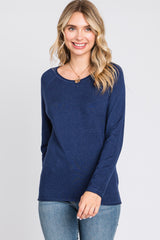 Navy Basic Raglan Sleeve Sweater Top