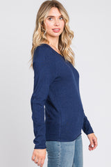 Navy Basic Raglan Sleeve Sweater Top