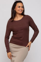 Brown Basic Raglan Sleeve Sweater Top