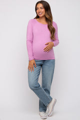 Mauve Basic Raglan Sleeve Maternity Sweater Top