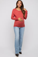 Rust Basic Raglan Sleeve Maternity Sweater Top