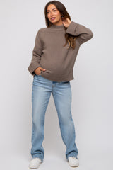 Mocha Mock Neck Maternity Sweater