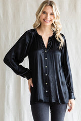 Black Button-Down Long Sleeve Maternity Blouse