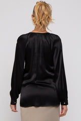 Black Button-Down Long Sleeve Maternity Blouse