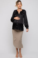 Black Button-Down Long Sleeve Maternity Blouse