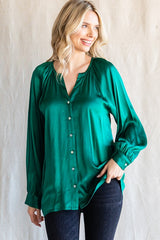 Green Button-Down Long Sleeve Maternity Blouse