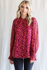 Magenta Floral Balloon Sleeve Blouse