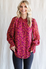 Magenta Floral Balloon Sleeve Maternity Blouse