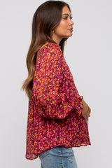 Magenta Floral Balloon Sleeve Maternity Blouse