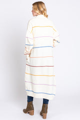 Cream Striped Open Front Cardigan