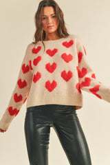 Cream Fuzzy Heart Sweater