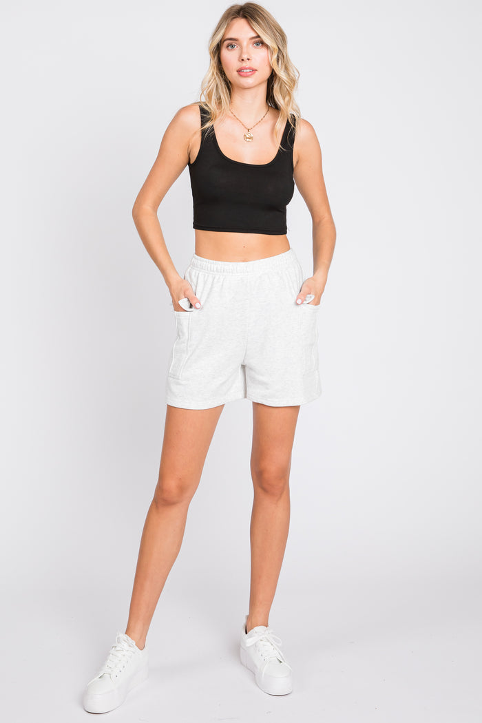 Grey Side Pocket Drawstring Sweat Shorts